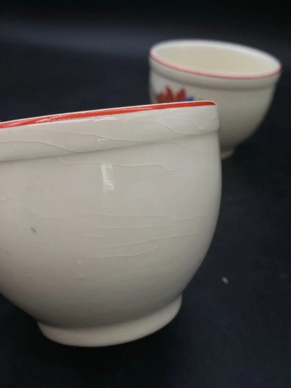 2 Universal Potteries Calico Fruit Pattern Custard Dessert Cup Vintage READ
